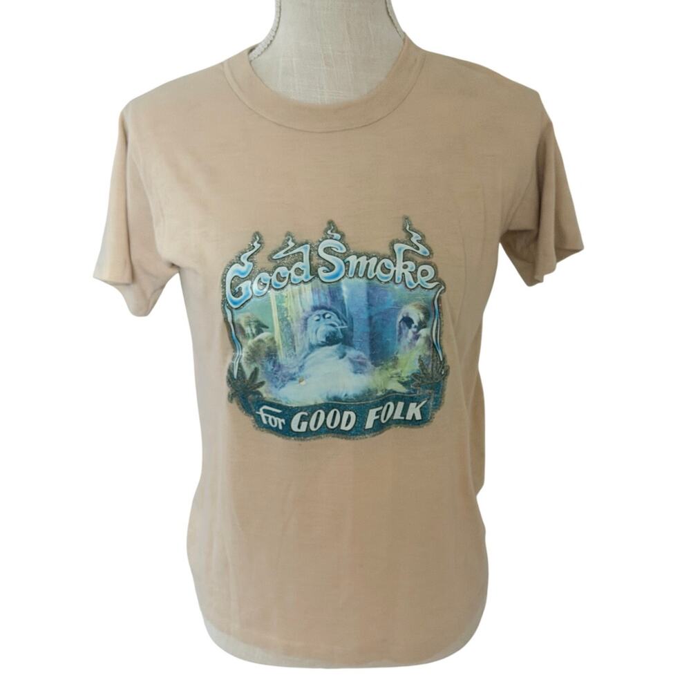 Rare Vintage 1970's Good Smoke For Good Folk T-Shirt Size Women's Medium